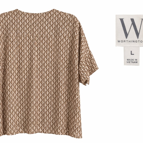 Worthington Printed Blouse Size L – Chic Neutral Geometric Pattern - Picture 4 of 6
